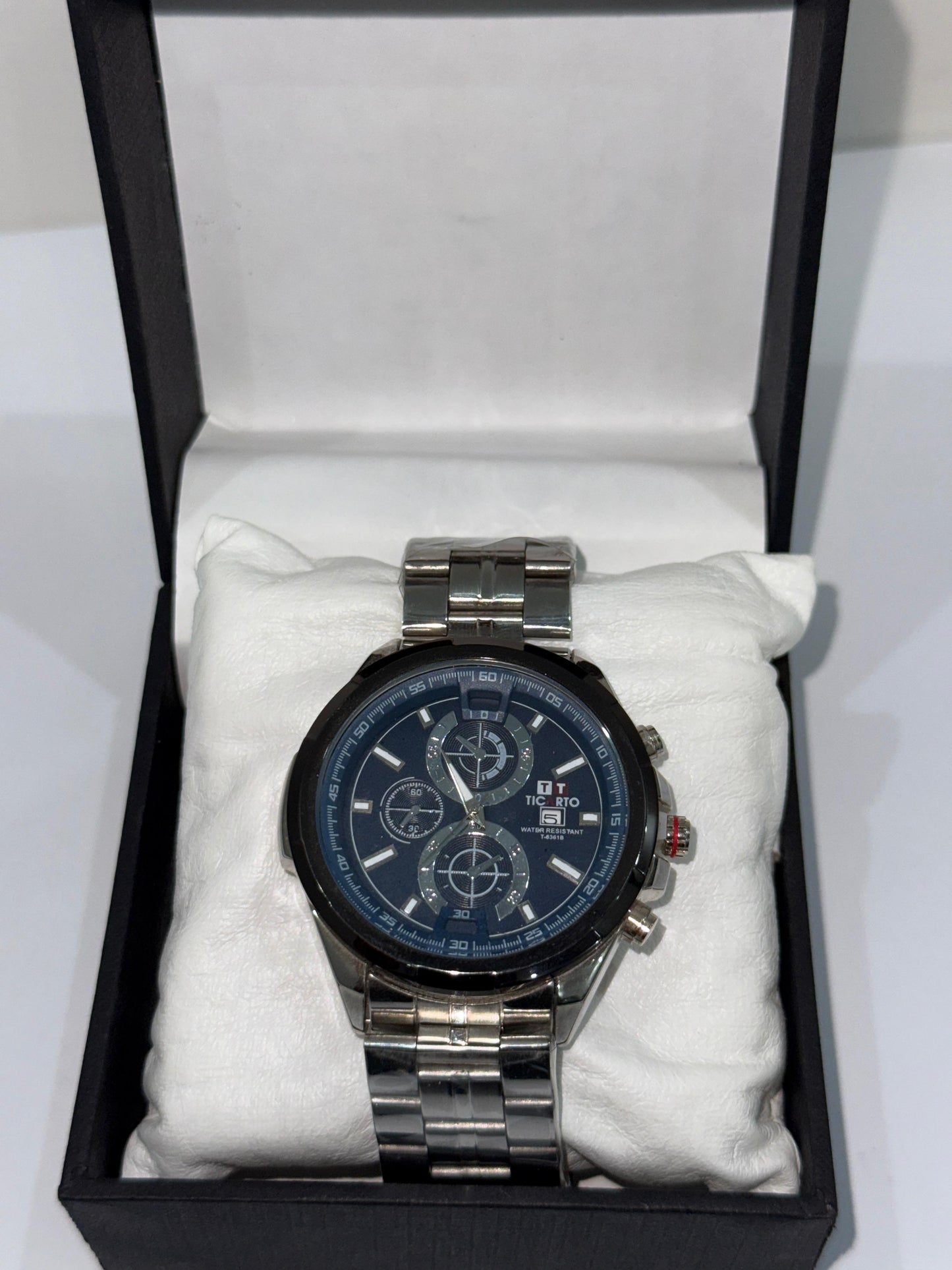 Elegant Ticrto Chronograph Stainless Steel Wristwatch